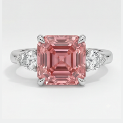 Padparadscha saffieren ring 3,6 karaat echte Asscher en witte trilliant driesteens platina