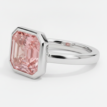 Afbeelding in Gallery-weergave laden, Perzikkleurige Padparadscha Saffier 3 Karaat Echte Asscher Lunette Solitairering Platina
