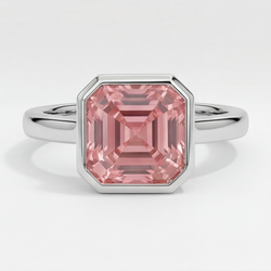 Perzikkleurige Padparadscha Saffier 3 Karaat Echte Asscher Lunette Solitairering Platina