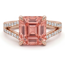 Afbeelding in Gallery-weergave laden, Padparadscha saffier ring 4,3 karaat labgekweekt Asscher pavé 14k Roségoud
