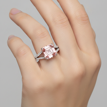 Afbeelding in Gallery-weergave laden, Perzikkleurige saffier 3,8 karaat natuurlijke Asscher padparadscha pavé ring 14k witgoud
