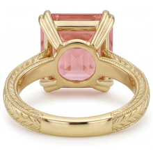 Afbeelding in Gallery-weergave laden, Perziksaffier verlovingsring 3,5 karaat natuurlijke Asscher padparadscha solitair 14k geelgoud
