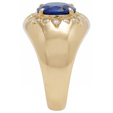 Afbeelding in Gallery-weergave laden, Blauwe Saffier Gekleurde Steen Ring 2,75 karaat 14 Karaat Geelgoud – hoekaanzicht
