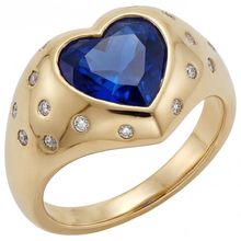 Afbeelding in Gallery-weergave laden, Blauwe Saffier Gekleurde Steen Ring 3,50 karaat 14K Geelgoud – zijaanzicht
