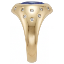 Afbeelding in Gallery-weergave laden, Blauwe Saffier Gekleurde Steen Ring 3,50 karaat 14K Geelgoud – profielaanzicht
