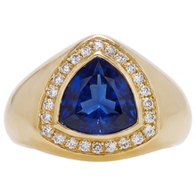 Afbeelding in Gallery-weergave laden, Trilliant Blauwe Saffier ring in 14K Geelgoud – hoofdaanzicht
