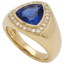 Afbeelding in Gallery-weergave laden, Blauwe Saffier Gekleurde Steen Ring 4-karaat 14K Geelgoud – zijaanzicht
