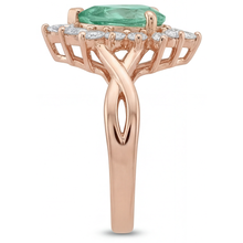 Afbeelding in Gallery-weergave laden, Halo Verlovingsring 14K Rosé Goud met Blauwe Saffier – profielaanzicht
