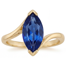 Afbeelding in Gallery-weergave laden, Blauwe Saffier Sieraadsteen Ring 3 karaat 14K Geelgoud – hoofdaanzicht
