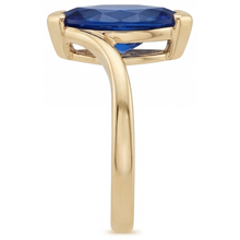 Afbeelding in Gallery-weergave laden, Blauwe Saffier Marquise Sieraadsteen Ring in 14K Geelgoud – hoekaanzicht
