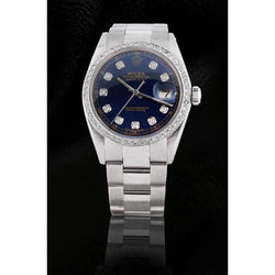 blauwe diamanten wijzerplaat Rolex Datumjust horloge roestvrij staal oesterarmband snel ingesteld