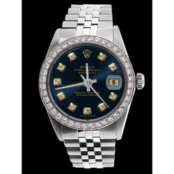 blauwe diamanten wijzerplaat heren Rolex roestvrijstalen jubileumarmband Datumjust horloge snel ingesteld