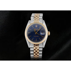 blauwe stok wijzerplaat gecanneleerde rand Rolex Datumjust herenhorloge tweekleurige snel ingesteld
