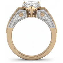 Afbeelding in Gallery-weergave laden, Briljant Peervormig Solitaire Ring met Accenten in 14 Karaat Tweekleurig Goud – profielaanzicht
