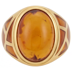 Heren Puur Cabochon Citrien Edelsteen Ring 10 karaat