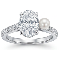 Verfijnd Cultivé Parel Solitaire Ring met Accenten 3 karaat