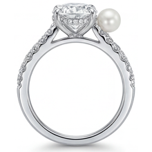 Afbeelding in Gallery-weergave laden, Cultivé Parel Solitaire Ring met Accenten 3 karaat 14K Witgoud – hoekaanzicht
