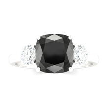 Afbeelding in Gallery-weergave laden, Verlovingsring met donkere diamant 6 karaat echte kussengeslepen zwarte driesteens 14k witgoud
