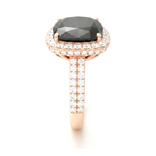 Afbeelding in Gallery-weergave laden, Verlovingsring met zwarte diamant 7,2 karaat echte kussenvormige halo 14K Roségoud
