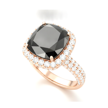 Afbeelding in Gallery-weergave laden, Verlovingsring met zwarte diamant 7,2 karaat echte kussenvormige halo 14K Roségoud
