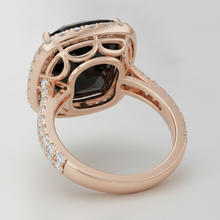 Afbeelding in Gallery-weergave laden, Verlovingsring met zwarte diamant 7,2 karaat echte kussenvormige halo 14K Roségoud
