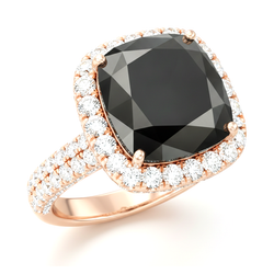 Verlovingsring met zwarte diamant 7,2 karaat echte kussenvormige halo 14K Roségoud