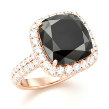 Afbeelding in Gallery-weergave laden, Verlovingsring met zwarte diamant 7,2 karaat echte kussenvormige halo 14K Roségoud

