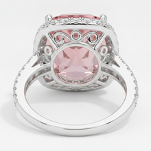 Afbeelding in Gallery-weergave laden, Halo pavé ring van 14k witgoud met natuurlijke kussengeslepen padparadscha perziksaffier van 2,8 karaat
