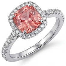 Afbeelding in Gallery-weergave laden, Vintage Padparadscha Saffier Ring 2,8 Karaat Echte Kussengeslepen Halo Pavé 14k Witgoud
