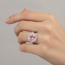 Afbeelding in Gallery-weergave laden, Vintage Padparadscha Saffier Ring 2,8 Karaat Echte Kussengeslepen Halo Pavé 14k Witgoud
