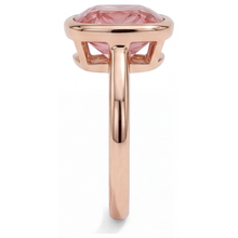 Afbeelding in Gallery-weergave laden, Padparadscha saffier verlovingsring 2,5 karaat echt kussenslijpsel lunette solitair 14K roségoud
