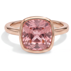 Padparadscha saffier verlovingsring 2,5 karaat echt kussenslijpsel lunette solitair 14K roségoud