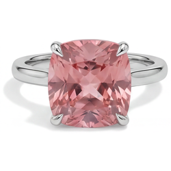 Padparadscha saffier verlovingsring 3 karaat natuurlijke kussengeslepen solitair glad 14k witgoud