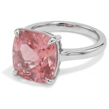 Afbeelding in Gallery-weergave laden, Padparadscha saffier verlovingsring 3 karaat natuurlijke kussengeslepen solitair glad 14k witgoud
