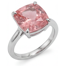 Afbeelding in Gallery-weergave laden, Padparadscha saffier verlovingsring 3 karaat natuurlijk kussengeslepen solitair 14k witgoud
