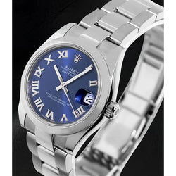 dame-Datumjust Rolex roestvrijstalen horloge met blauwe Romeinse wijzerplaat