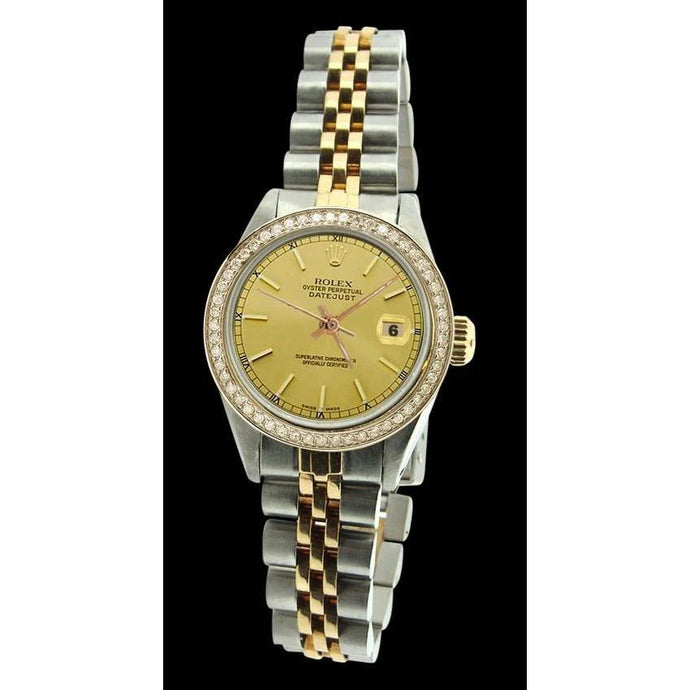 dame Champagne Stok Rolex-wijzerplaat Roestvrij staal en gouden jubileumarmband
