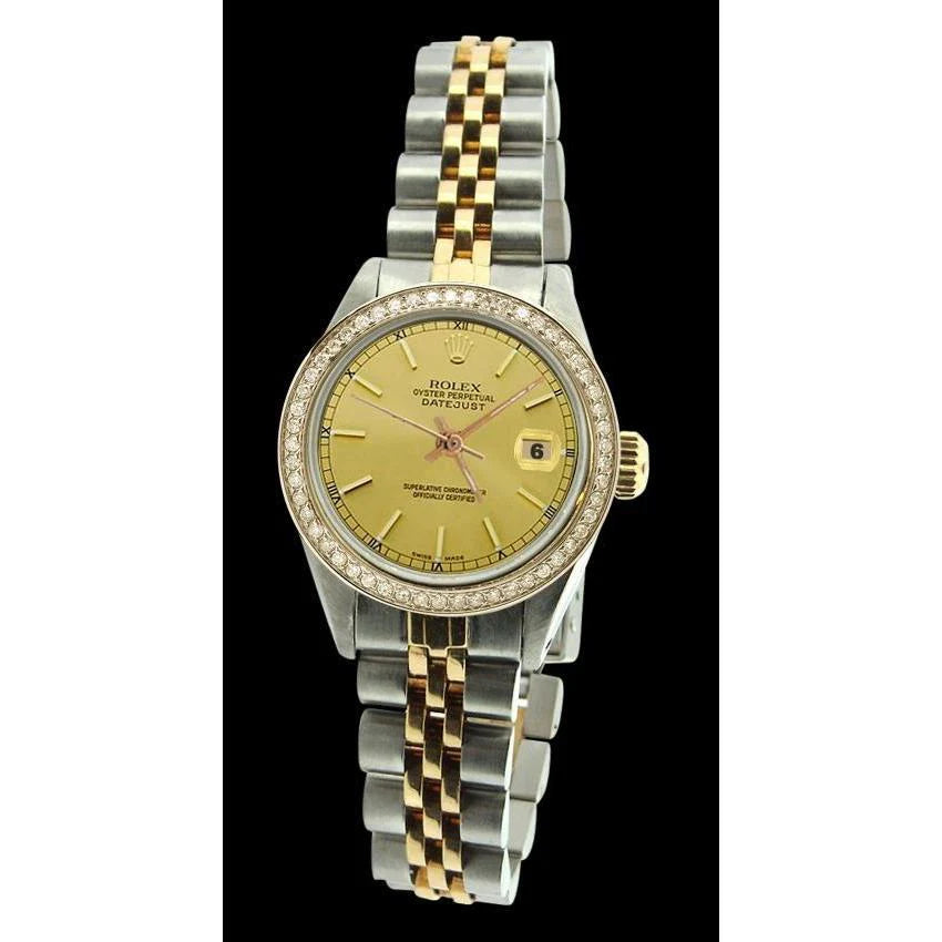 dame Champagne Stok Rolex-wijzerplaat Roestvrij staal en gouden jubileumarmband
