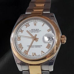 Lady-Datejust Rolex Wit Romeinse Wijzerplaat 31mm Goud Stalen Horloge