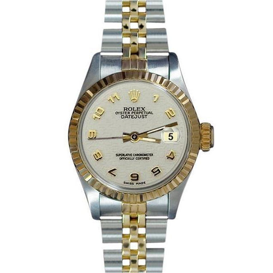 dame Datumjust Rolex Horloge Witte Arabische Wijzerplaat roestvrij staal & Goud
