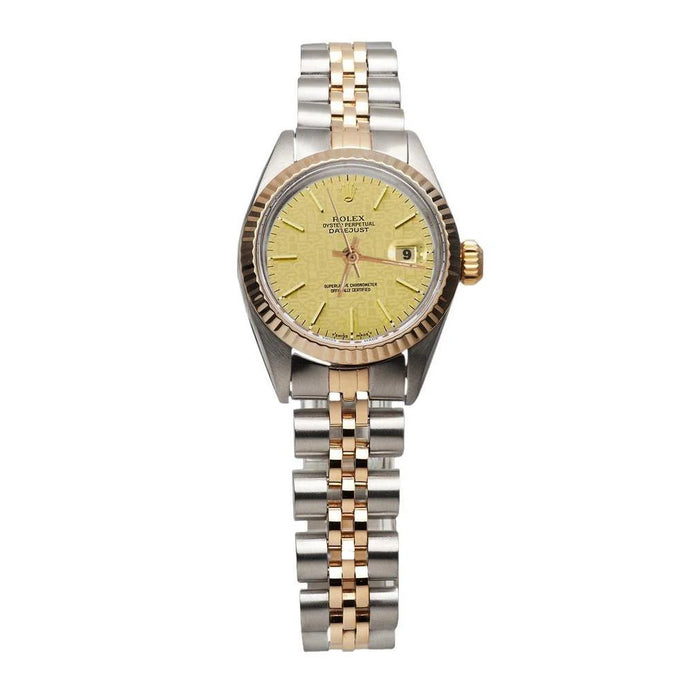 dame Horloge Champagne Stok wijzerplaat Rolex Rand Geel Goud Jubileum
