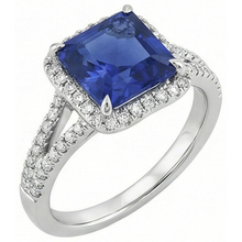 Afbeelding in Gallery-weergave laden, Natuurlijke echte diamant ( niet in het laboratorium gekweekt ) Edelsteen Ring 5 karaat Halo natuurlijke blauwe saffier gouden sieraden
