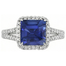 Afbeelding in Gallery-weergave laden, Natuurlijke echte diamant ( niet in het laboratorium gekweekt ) Edelsteen Ring 5 karaat Halo natuurlijke blauwe saffier gouden sieraden
