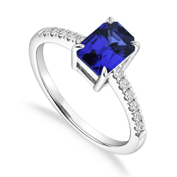 Natuurlijke echte diamant ( niet in het laboratorium gekweekt ) solitaire accenten ring smaragd blauwe saffier 4 karaat