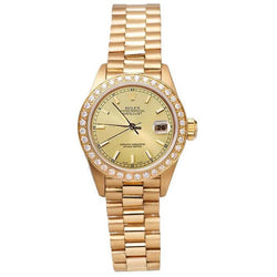 Natuurlijke uit de aarde gewonnen diamanten lunette Presidentiële stijl horloge G Champagne Wijzerplaat met Streepindexen Dj