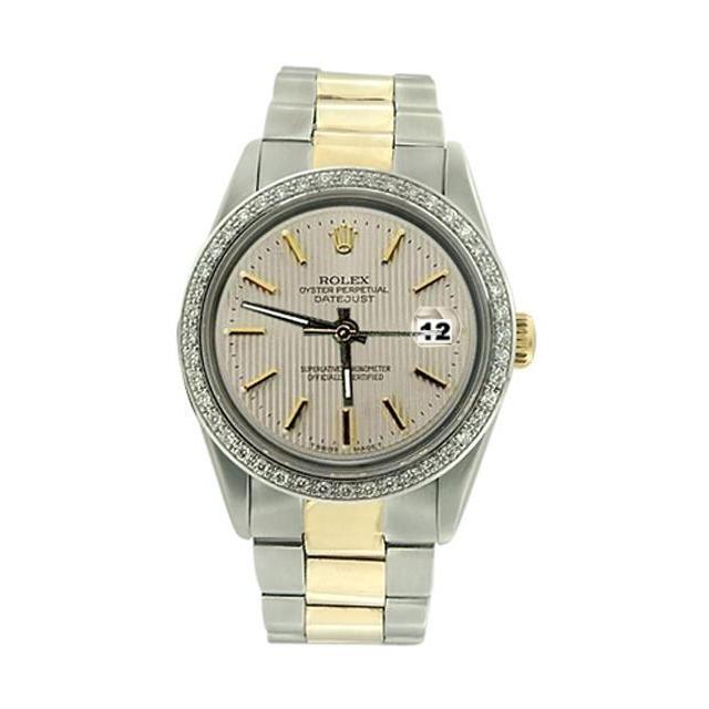 diamanten rand Roestvrij staal en goud Rolex Datumjust-horloge Stok-wijzerplaat SNELLE INSTELLING
