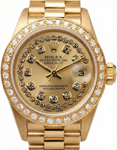 Afbeelding in Gallery-weergave laden, diamanten rand Rolex Datumjust Model voorzitter Stijl horloge dubbele rij wijzerplaat
