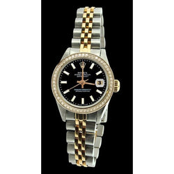 diamanten rand Rolex Datumjust dameshorloge wijzerplaat jubileum roestvrij staal en goud