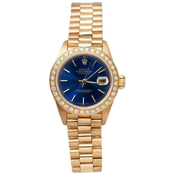 diamanten rand Rolex Datumjust horloge dame presidentiële stijl goud
