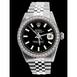diamanten rand Rolex herenhorloge zwarte stok wijzerplaat roestvrijstalen jubileumarmband snel ingesteld